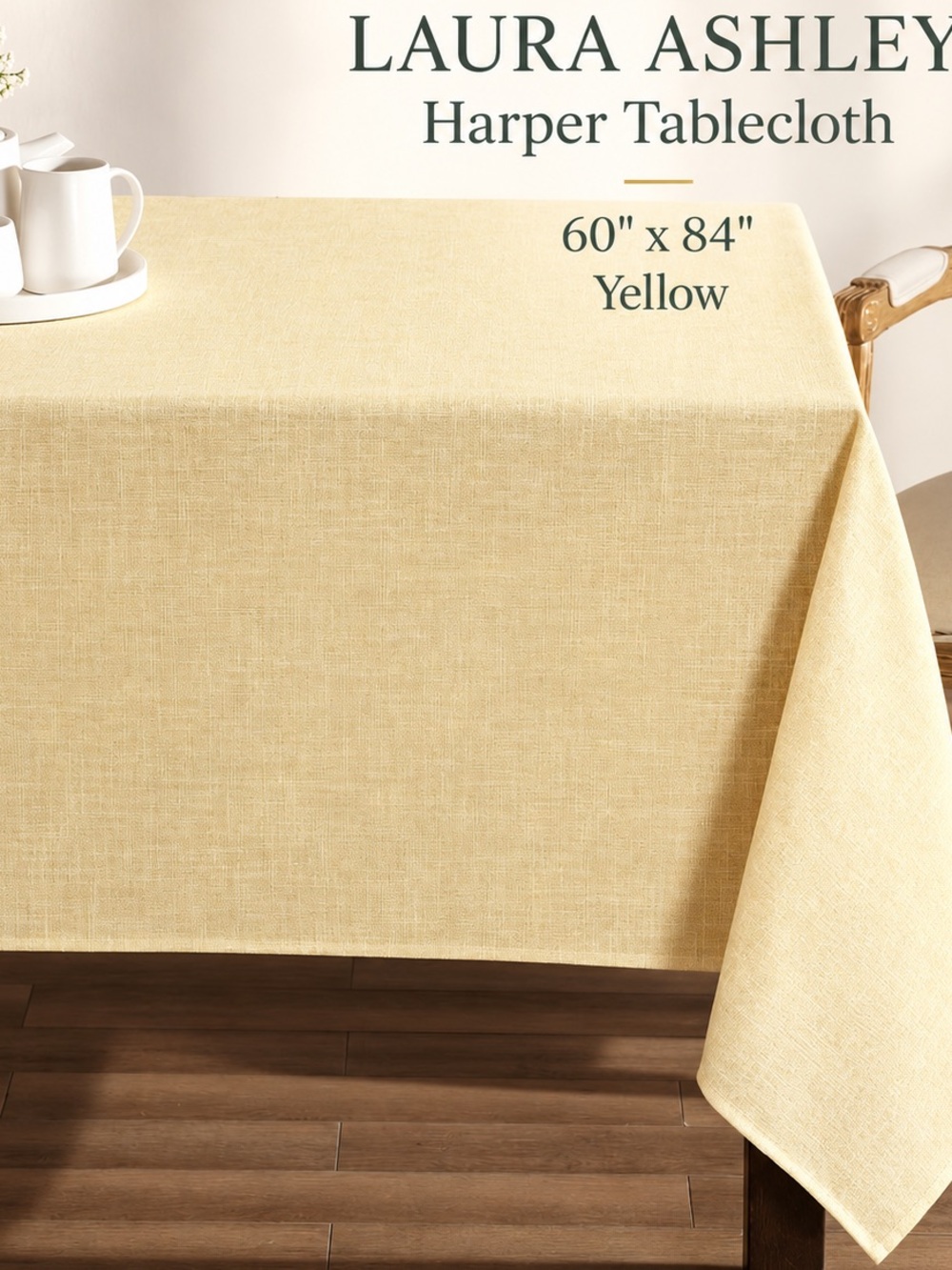 Laura Ashley Harper Yellow Textured Tablecloth 60x84 Easy Care Rectangular